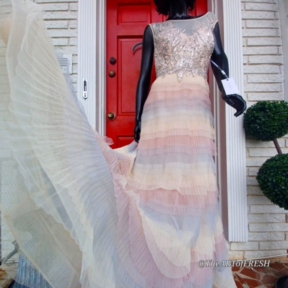 Elegant Multicolor Tierd Gown With Sequin Detail